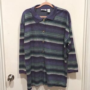 Gitano Vintage 90's Y2K Women's Purple Stripe Cardigan Sweater Top M-Lagenlook